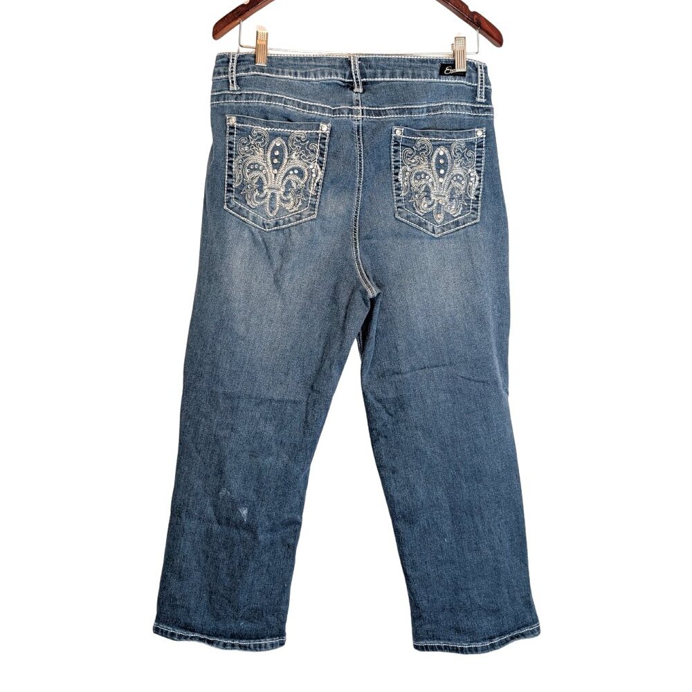 Earl Jean 16W Jeans Mid Rise Rhinestone Blue Denim cropped